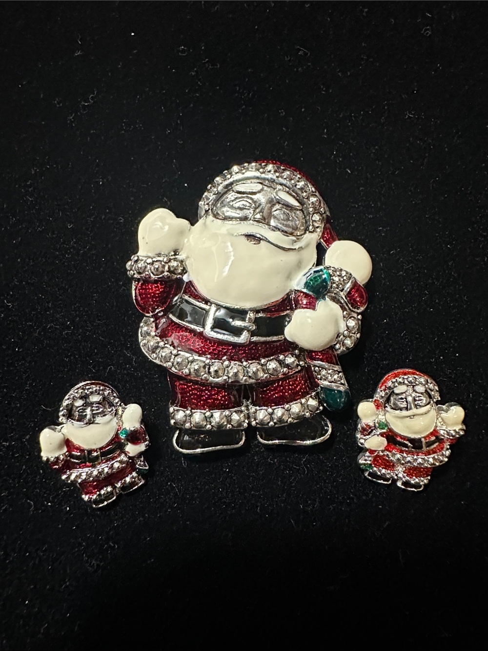 Festive Santa Brooch/Pendant and Earrings Set in Red, White, Green